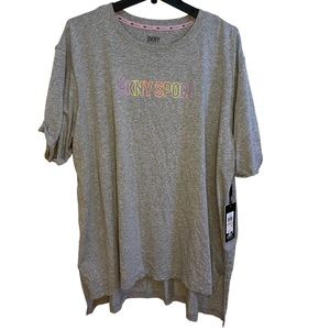 DKNY Plus Size Ombre Logo T-Shirt Pearl Grey Heather Zest 2X New With Ta…